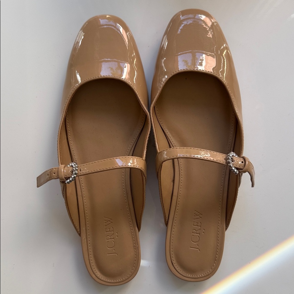J. Crew Women's Beige Patent Leather Mules